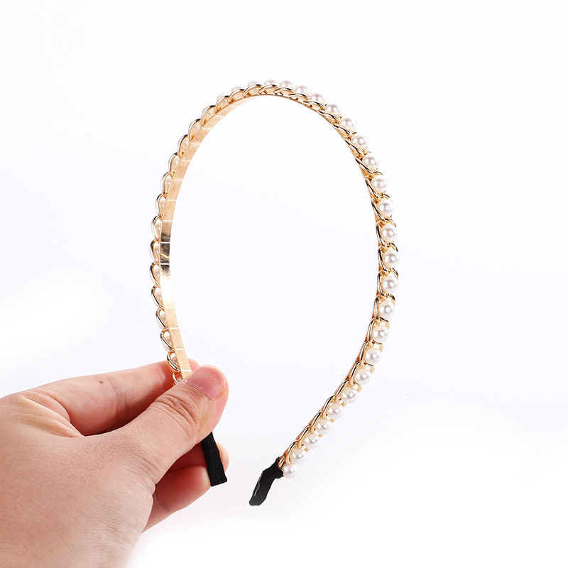 South Korea Ins New Simple Retro Pearl Alloy Headband Net Red Fresh Temperament Super Fairy Headband Headwear details Picture