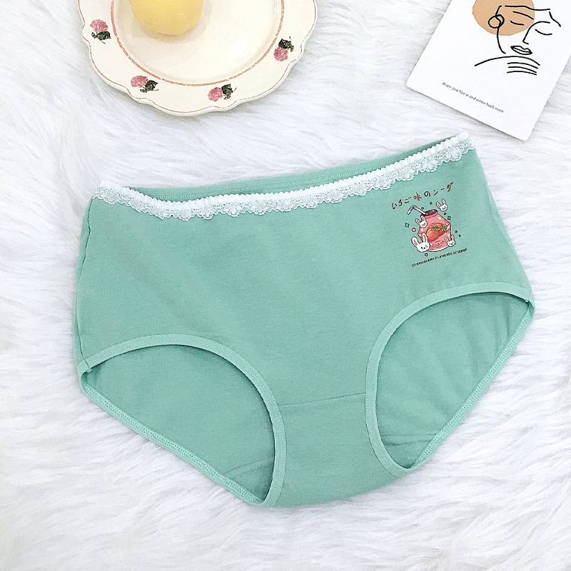 New cartoon cotton block girls in the middle of the waist breathable women's triangle underwear printed lace waist head underwear wholesale Application Scenario