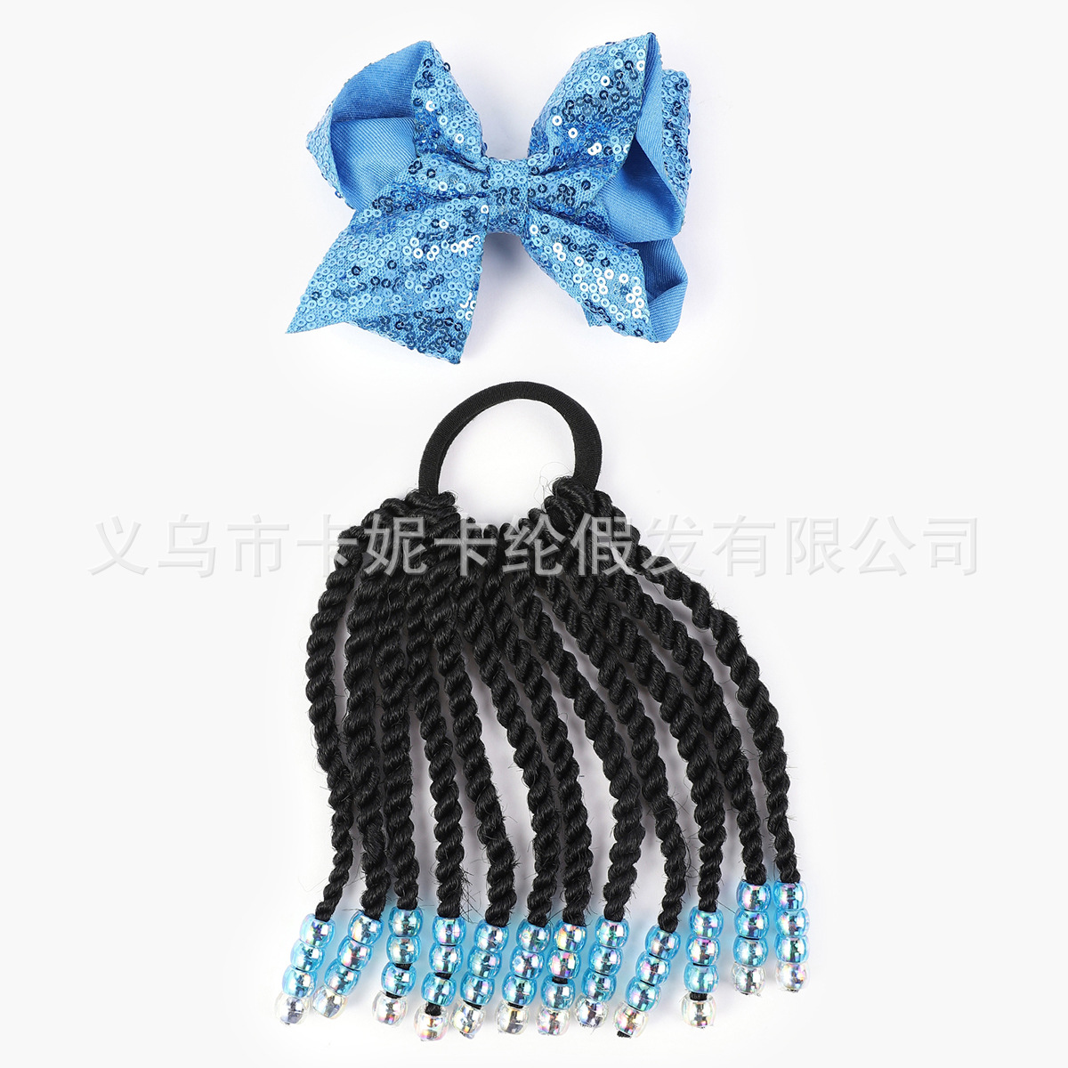 New blue bow wig with bead princess hair band wig products