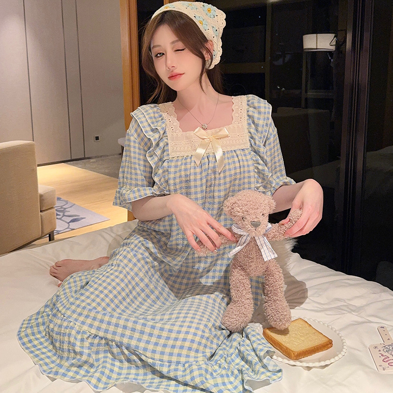Cross-border pajama women summer new Korean version of princess wind bubble cotton short-sleeved sleeping dress loose plus fat code home wear full figure