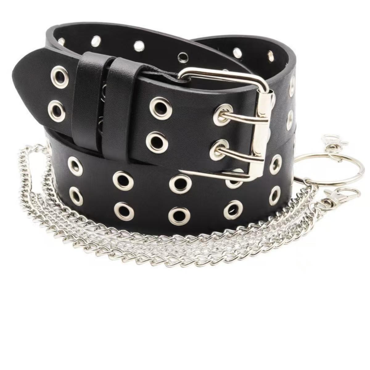 A retro and unique black double-breasted metal chain belt for women, a versatile belt accessory for women Application Scenario