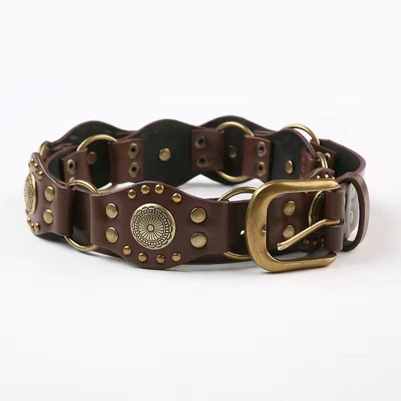 Western Cowboy Belt Women 2024 New American Retro Brown Riveted Belt All-Match Jeans With Ins Style Item Picture