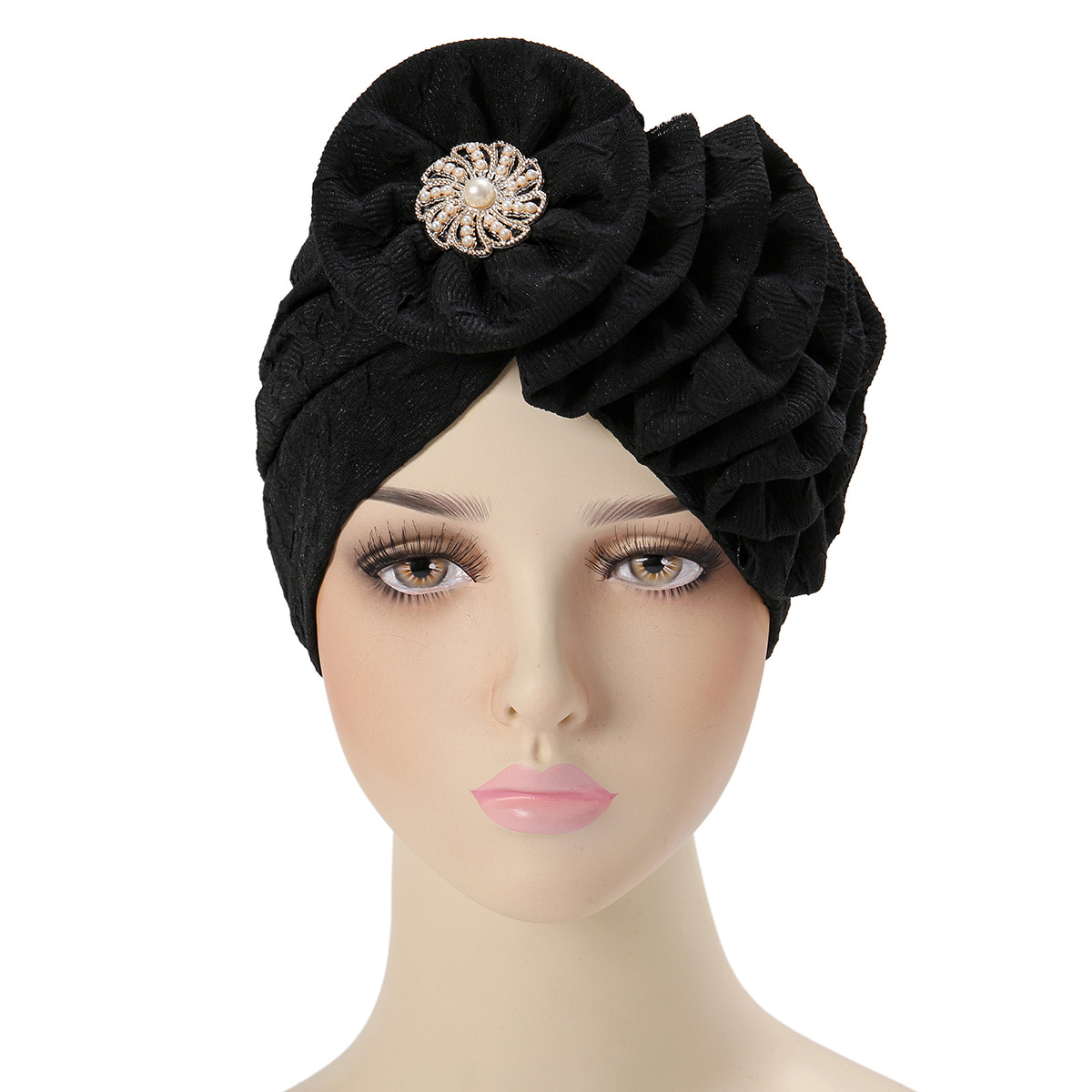 New European and American fashion four-season multi-color flower alloy accessories, wrinkled long strip single-sided flower headscarf hat Specification image