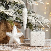 简约北欧风外贸圣诞节礼物包白色泡沫彩礼包装饰品挂件挂饰色圣诞树挂件礼品