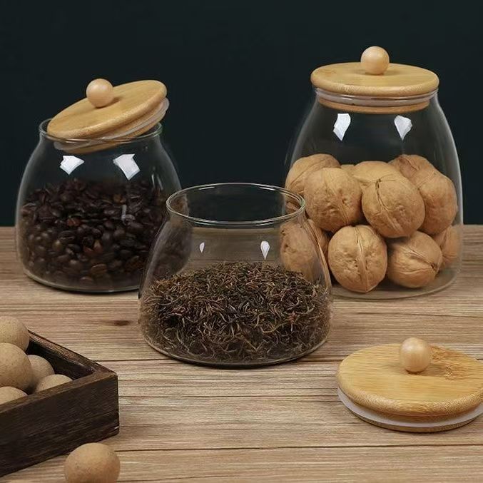 现货竹木盖透明玻璃茶叶罐密封罐调料储存罐花茶罐子小号红茶瓶子详情7