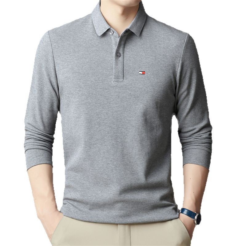 Cross-border pure cotton polo shirt for men, Spring 2025 new style lapel long-sleeved business casual breathable long-sleeved T-shirt for men Item Picture