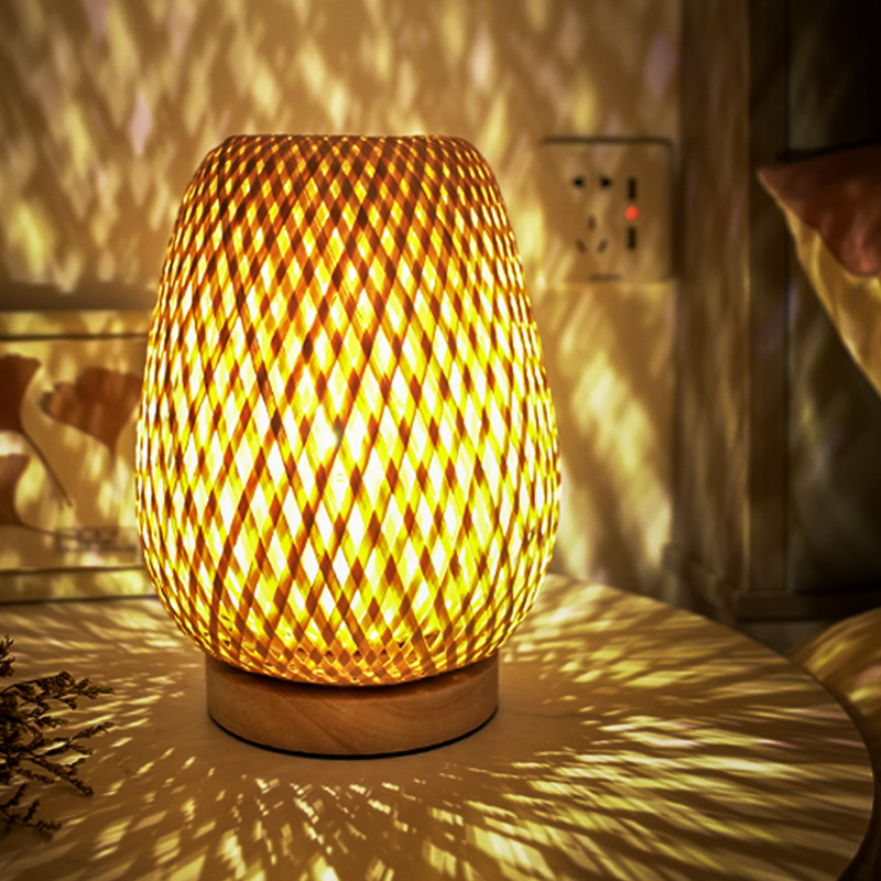 Wabi-Sabi Bamboo Lamp Bedside Lamp Bedroom Northern Europe Ins Bamboo Woven Light Night Light Homestay-Style Retro Lamp Japanese Specification drawing