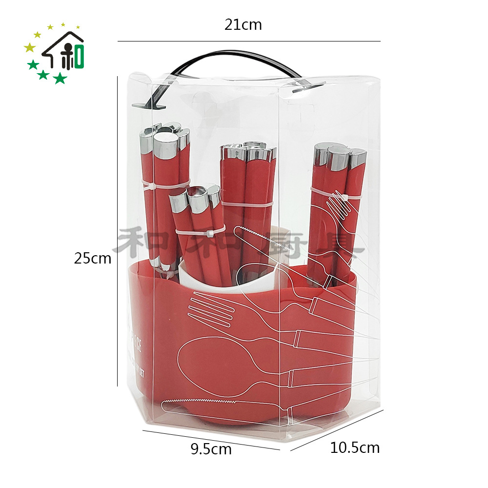 Storage Bucket Plastic Handle Western Steak Cutlery Stainless Steel Knife, Fork And Spoon 24-Piece Cutlery Set Application Scenario