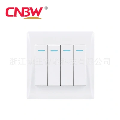 White Bright Wall Switch Quad-Open 4 Position Single Control/Double Control With Luminous National Electromechanical Cross-Border Export