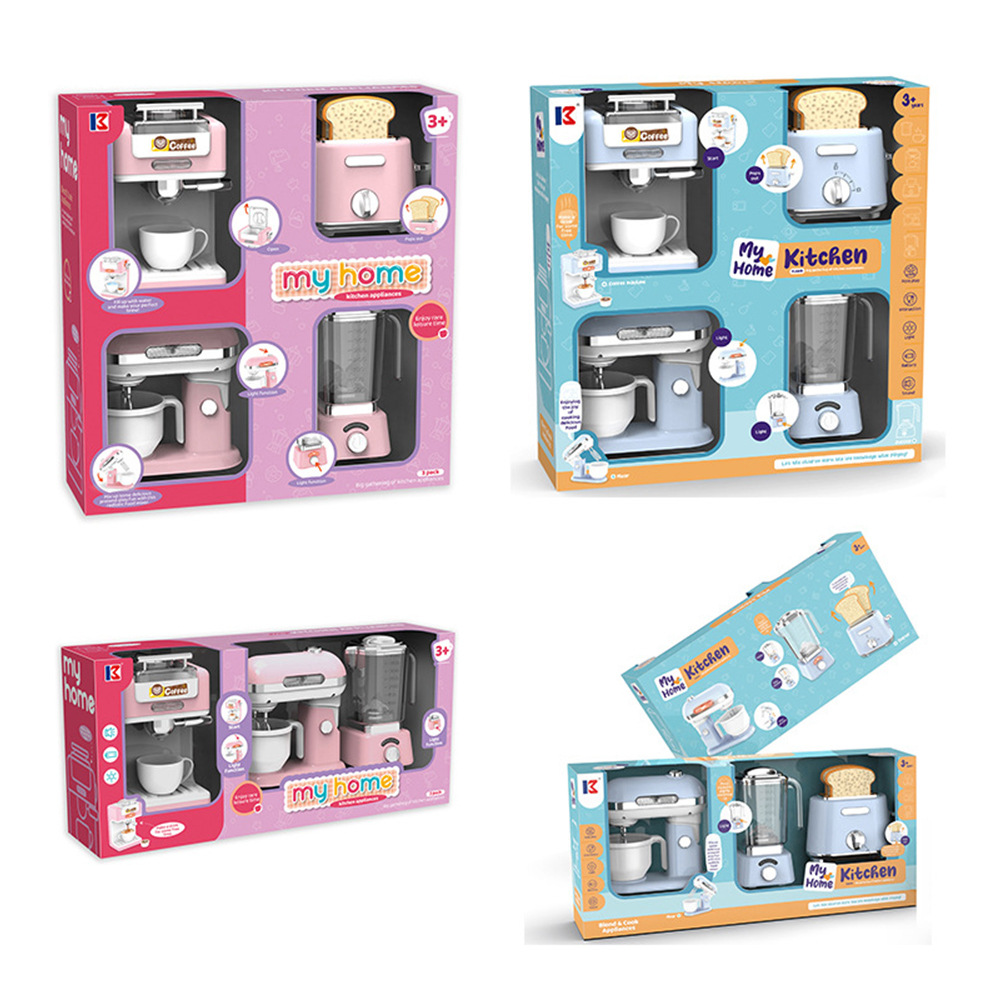 Cross-border foreign trade kitchen play house toys, children's simulation electric light and sound effect 4-in-1 small appliance toy set Application Scenario