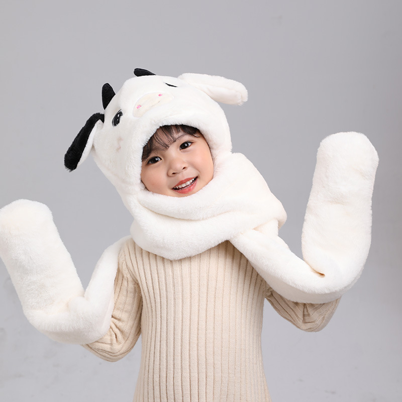 New children's ear-moving woolen hats for men and women, a three-piece set of winter warm cartoon hats, scarves and gloves Application Scenario