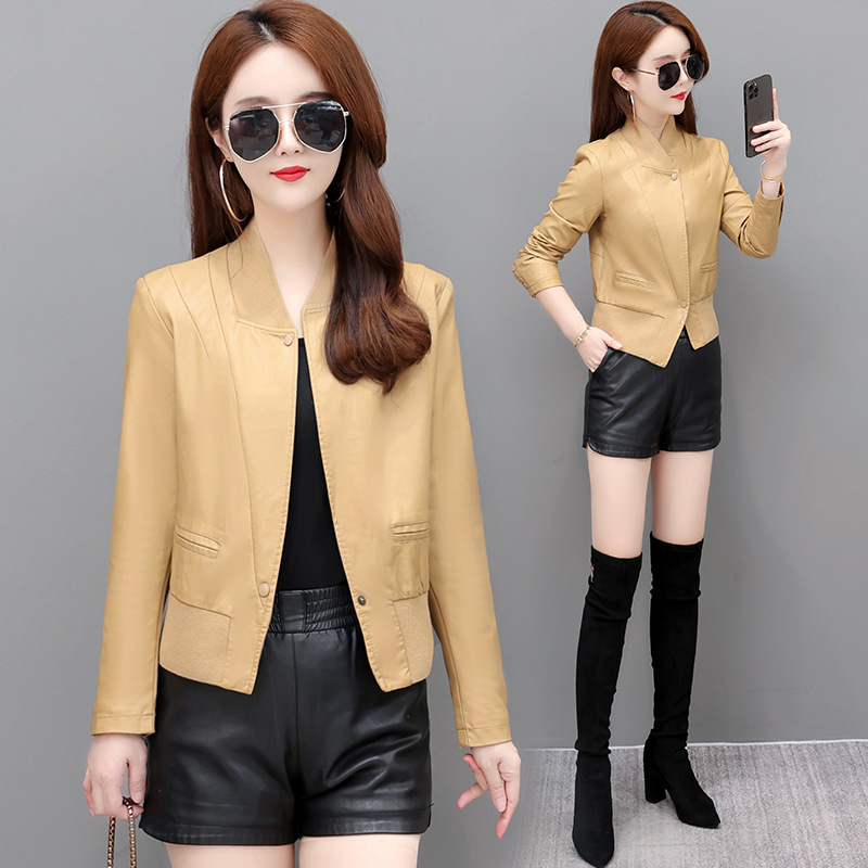 2022 New Autumn fashion leather jacket for women, short, slimming and slim Korean-style women's small leather jacket top
