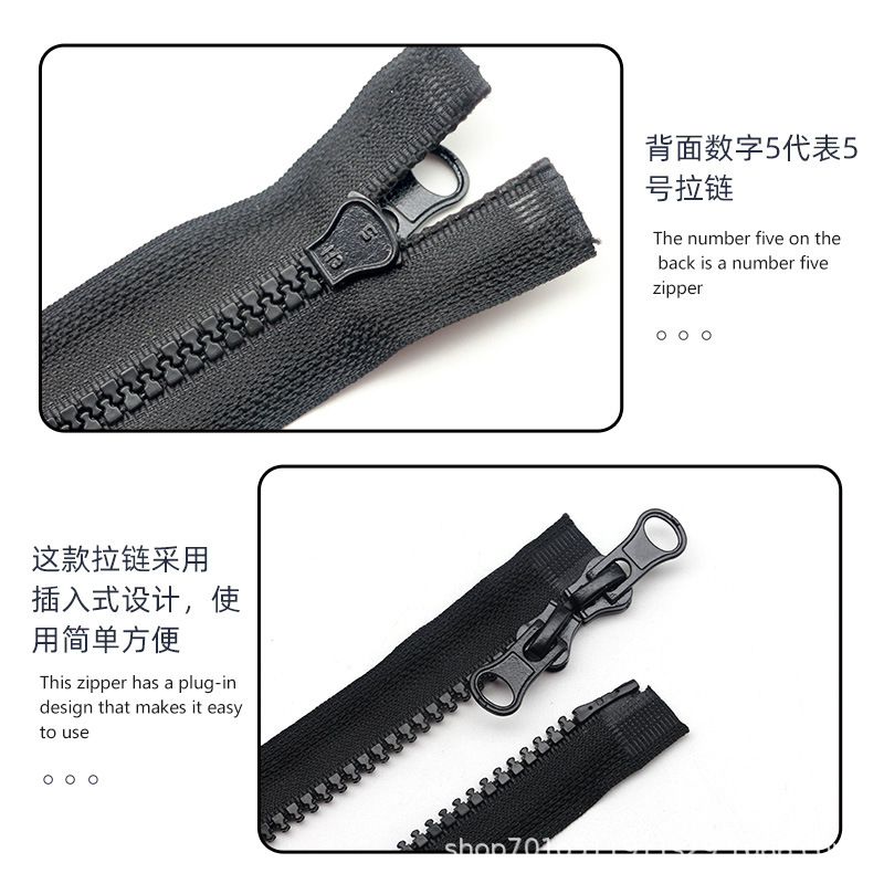 Wholesale of No. 5 resin zipper double-head and double-tail clothes, jackets, sleeping bags, zippers in color, 80-150cm Application Scenario
