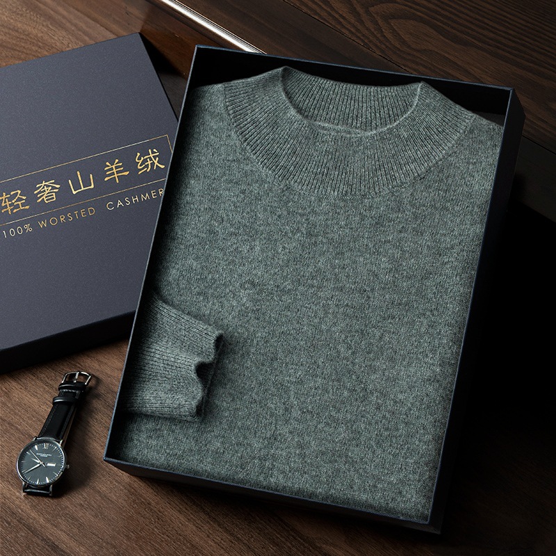 "Flawless!" Autumn and winter semi-high-neck men's cashmere sweater, one-piece ready-to-wear, versatile sweater, knitted sweater, cashmere Application Scenario