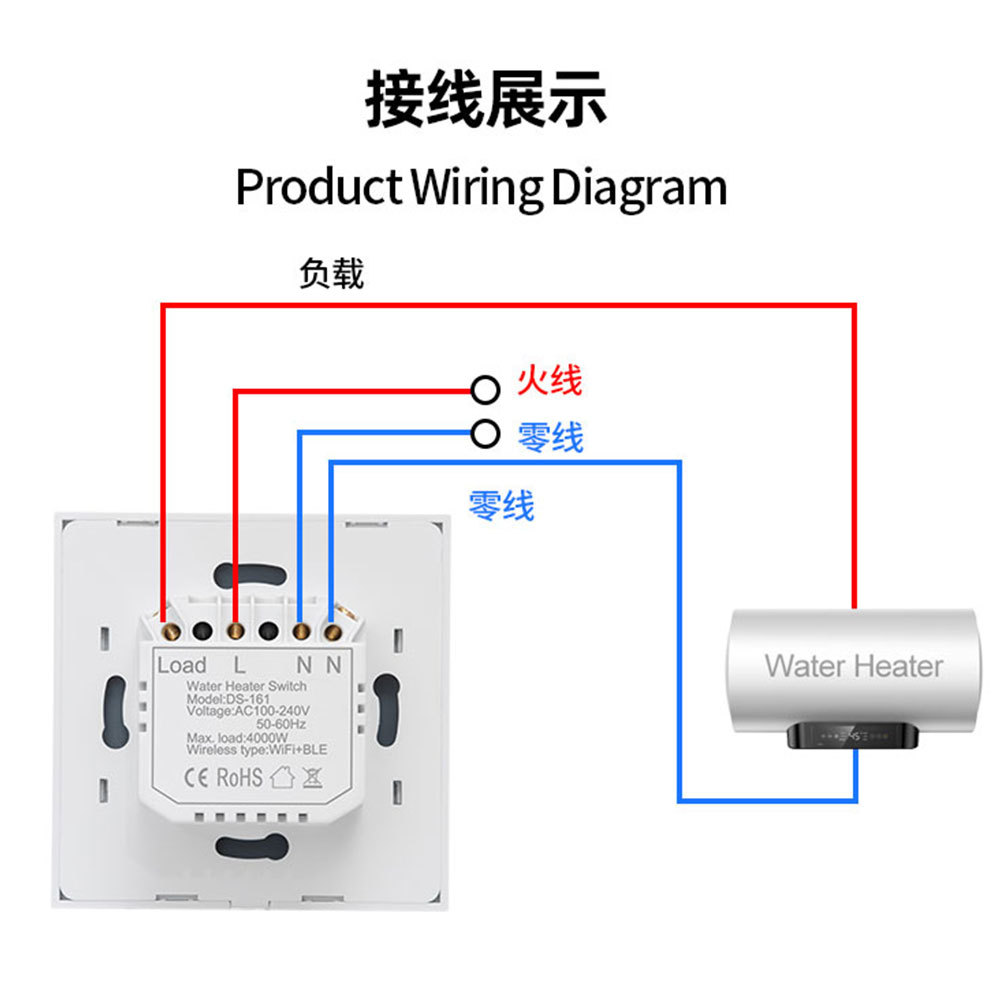 European-style graffiti smart touch switch remote control smart WiFi voice control 20A high-power water heater switch Specification image