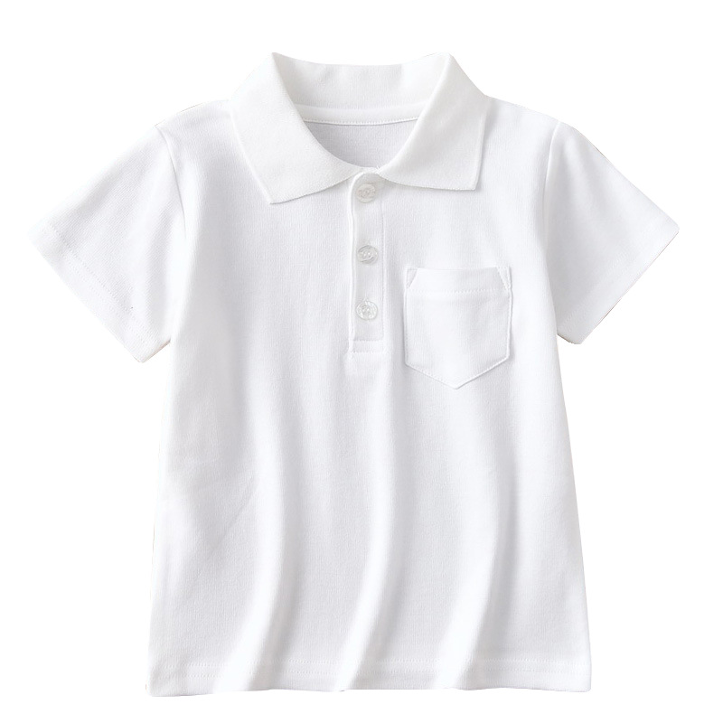 Pure cotton school uniforms for boys and girls, children's solid-colored short-sleeved polo shirts, kindergarten performance costumes, and summer T-shirts for babies inside Item Picture