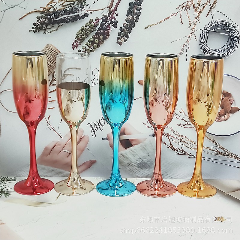 工厂直发电镀喷漆笛形高脚杯 红酒杯 威士忌杯 酒杯酒具 精致透明 酒会必备款不掉色