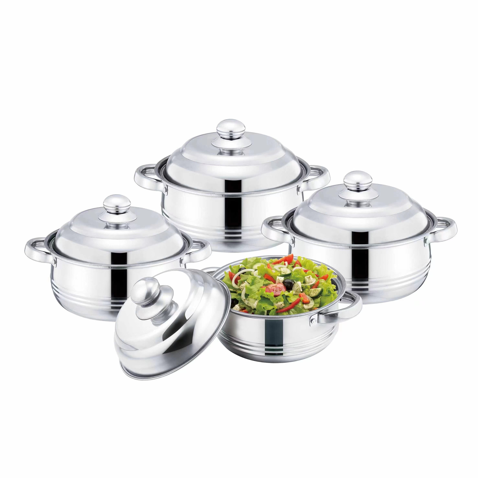 A set of three or four stainless steel pointed-bottom POTS, a household non-stick stew pot with a steel lid, a double-handle single-bottom soup pot, a noodle cooking pot, a soup pot, a stainless steel pot set, a cooking pot, a stew pot, a boiling pot, kitchenware Application Scenario