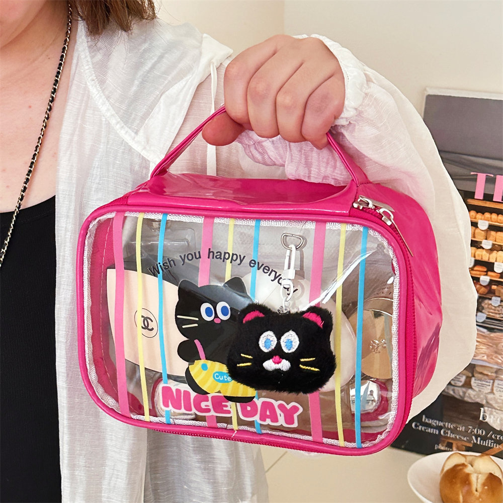 Cute Cartoon Doll Makeup Bag Girl Fashion Handbag Knock Large Capacity Storage Bag Pvc Waterproof Transparent Bag Specification drawing