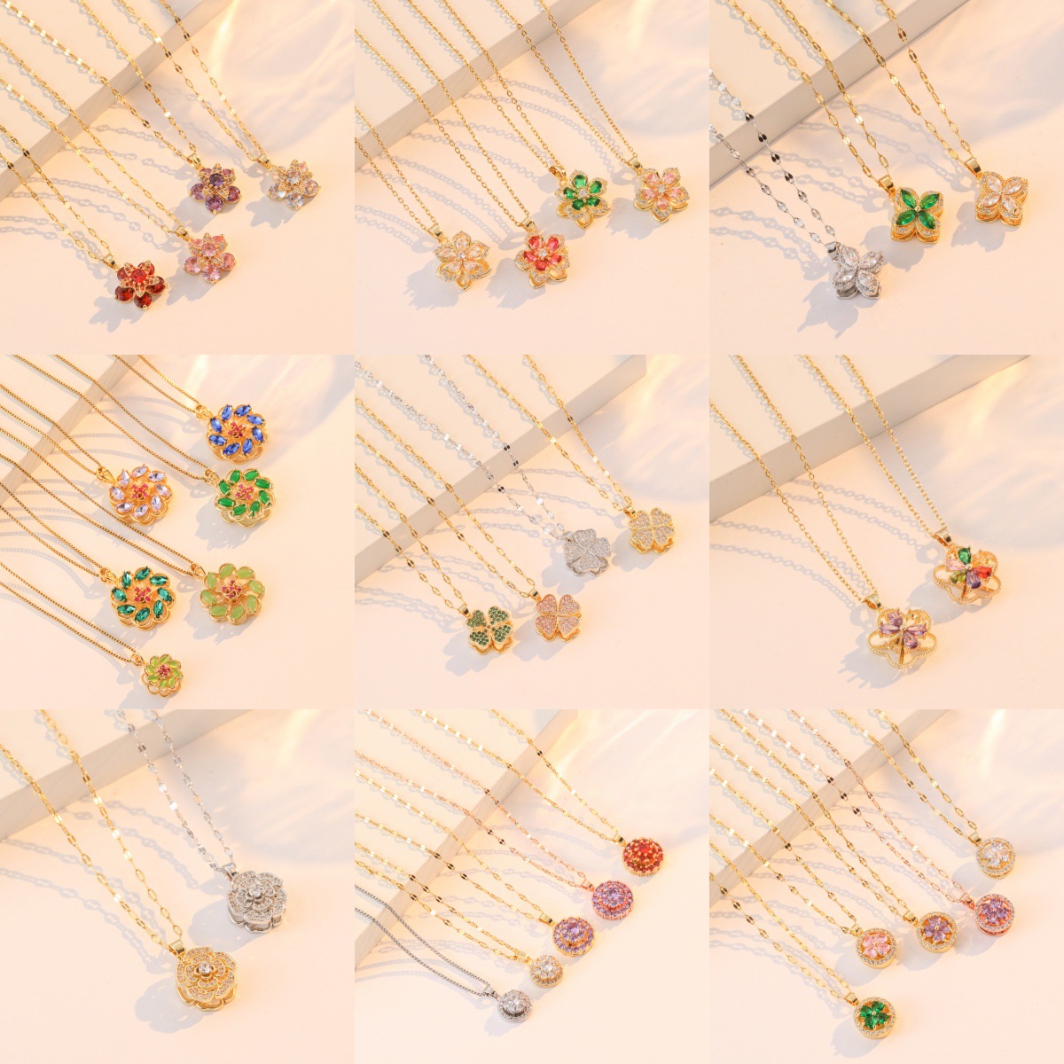 European and American cross-border rotatable flower titanium steel necklace, a niche design, simple and fashionable, retro style collarbone chain accessory