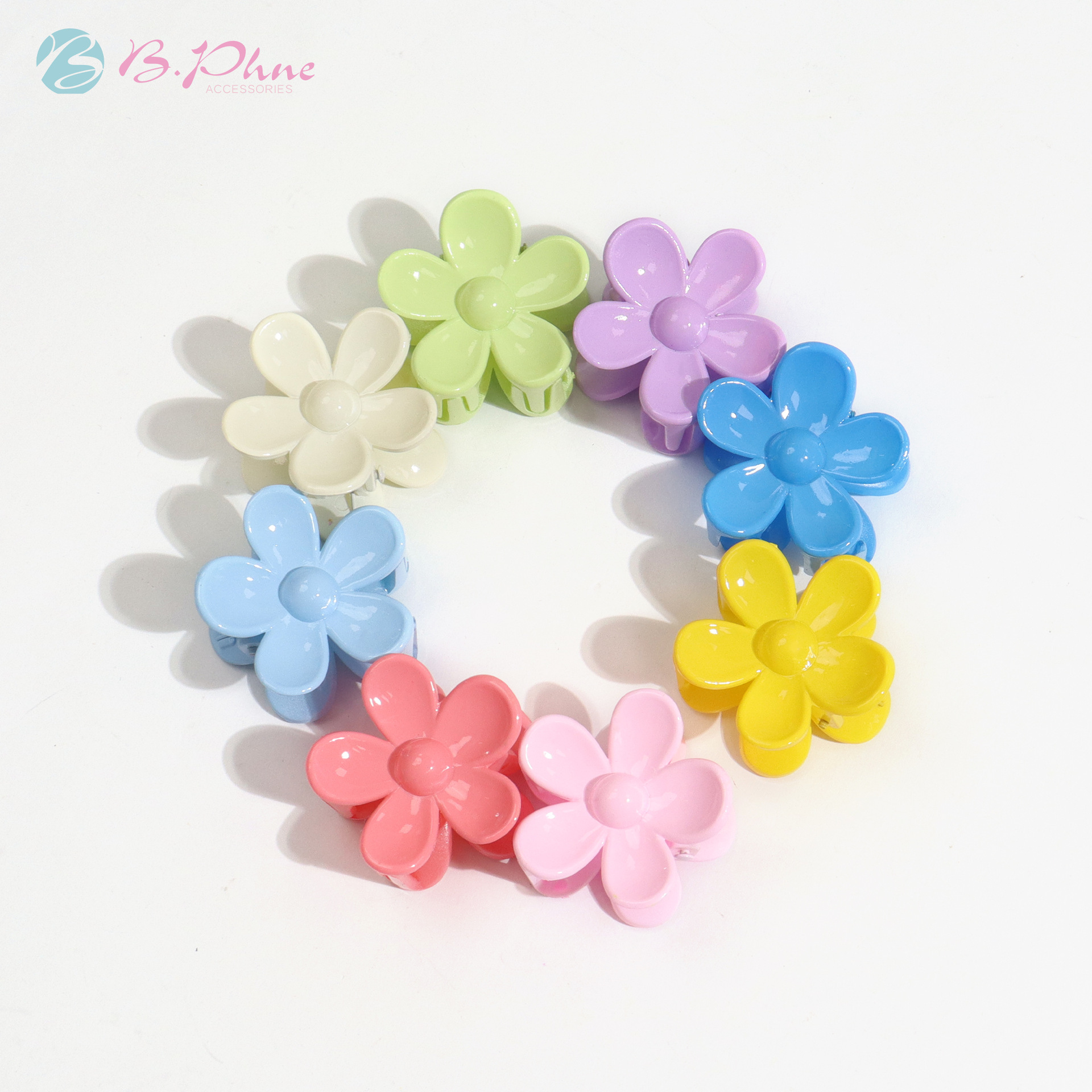 彩色花朵发夹女童马尾固定神器春天色系花瓣发卡甜美少女亮漆抓夹