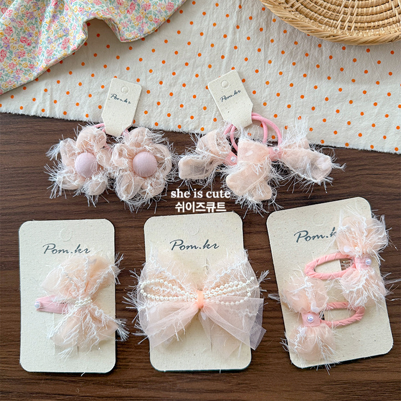 2025新款网红风羽毛双面云朵泡泡抓夹大号甜美蝴蝶结发夹珍珠发饰