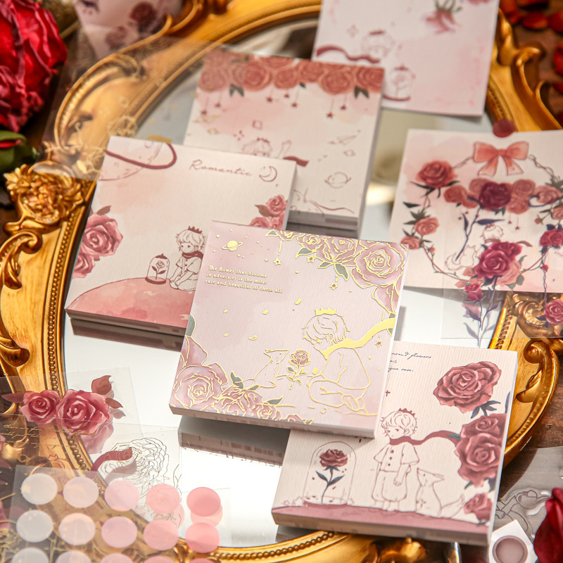 Mr. Paper Gold Three Set Sticky Note Rose Star Series Retro Rose Hand Tent Decorative Base Message Paper