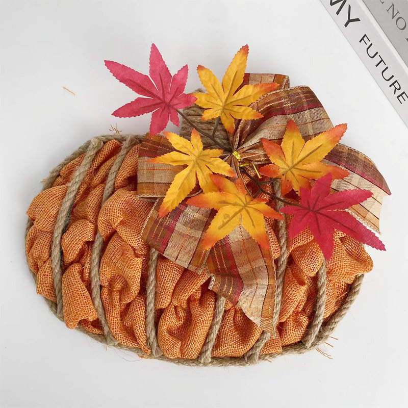 Cross-Border New Amazon Halloween Fall Color Garland Pumpkin Fabric Door Hanging Harvest Festival Rattan Circle Thanksgiving Wreath Specification drawing