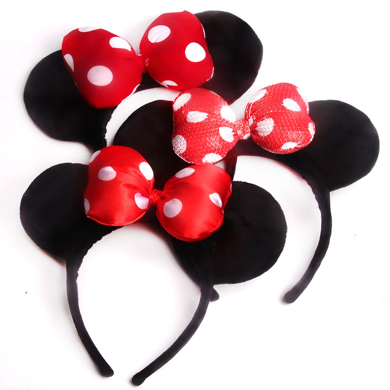 2021 New Disneyland Mickey Mouse Headband Hand Sewing Process Mickey Ears Headband Cute Minnie Headband Specification drawing