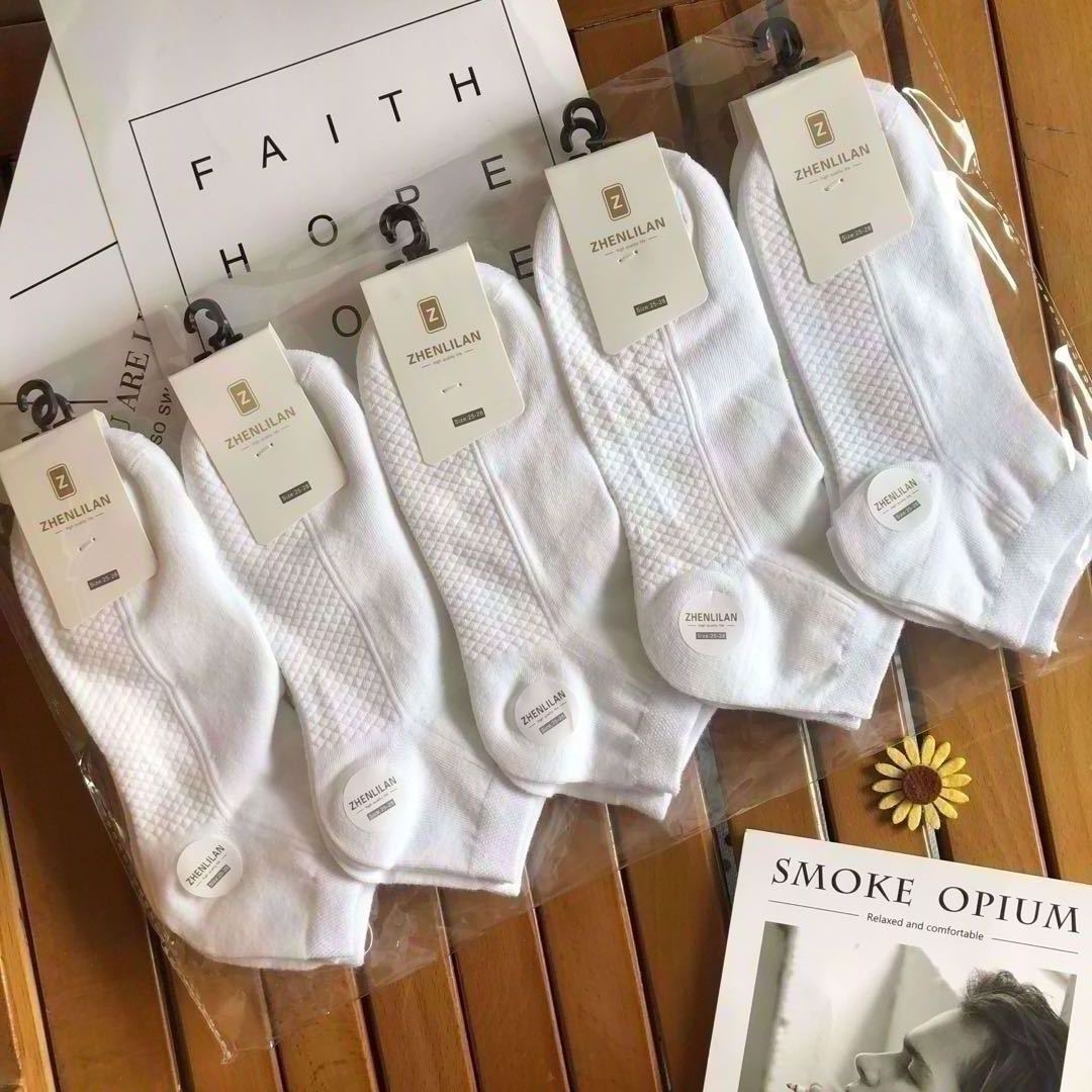 Wholesale men's double-needle combed cotton short socks with massage soles, solid color high-elasticity boat socks, thin mesh socks, 10 pairs per pack Item Picture