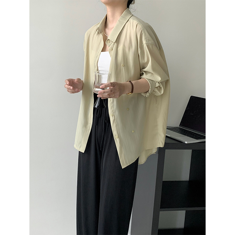 Recommended by Jiangzuo! Korean niche double-breasted loose sun-protective shirt for women, solid color Tencel, Hangzhou women's clothing 715 Specification image