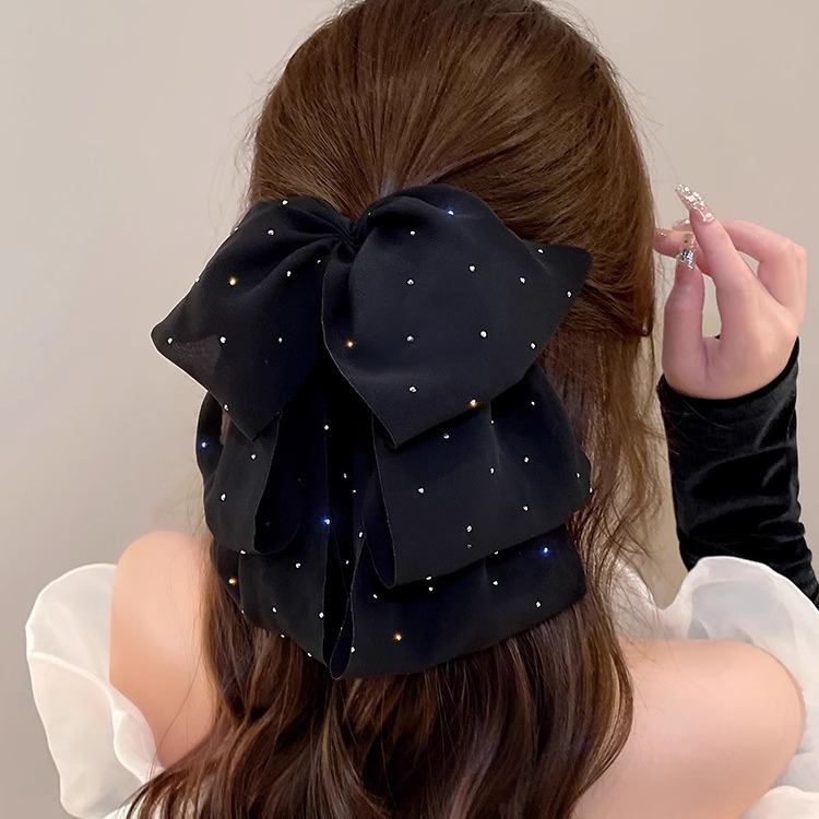 2024 New Full Star Snow Veil Small Grab Female Draping Back Head Bun Hair Bow Hair Clip Senior Sense Headwear Application Scenario