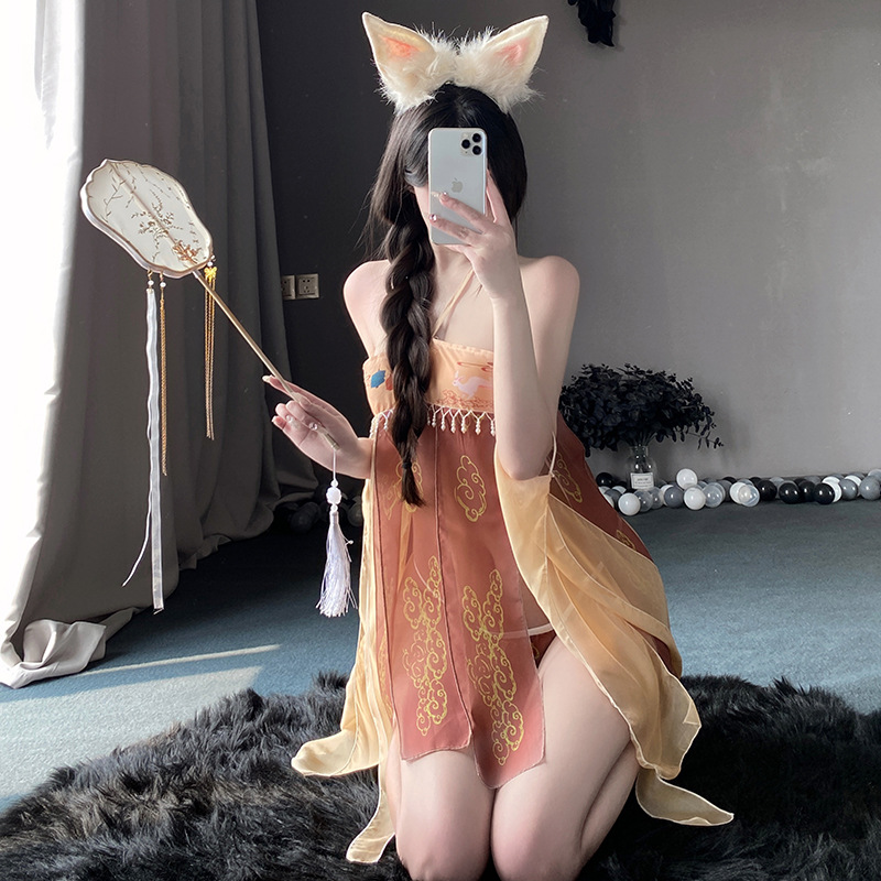 Antique sexy pearl fringe Tang-style gauze dress sexy underwear fringe Tang-style gauze dress Specification drawing