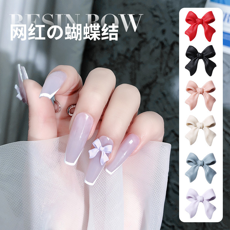 网红热销蝴蝶结飘带美甲饰品 立体实色小飘带纯色DIY发卡配件