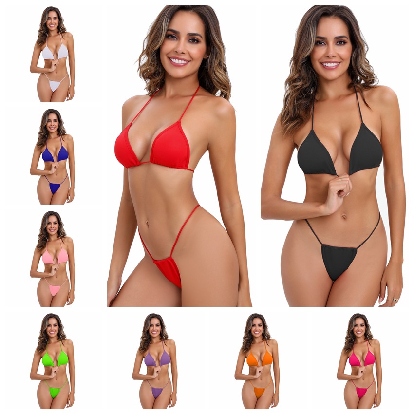 2024 Europe And The United States Foreign Trade New Lace-Up Bikini Sexy Solid Color Separate Women's Swimsuit Amazon Sell Suit
