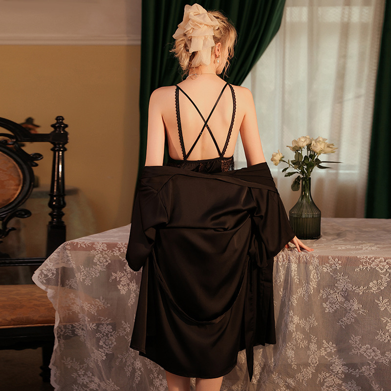 Summer sexy nightdress slip dress two-piece spring and summer new pajamas women's nightgown home dress set details Picture