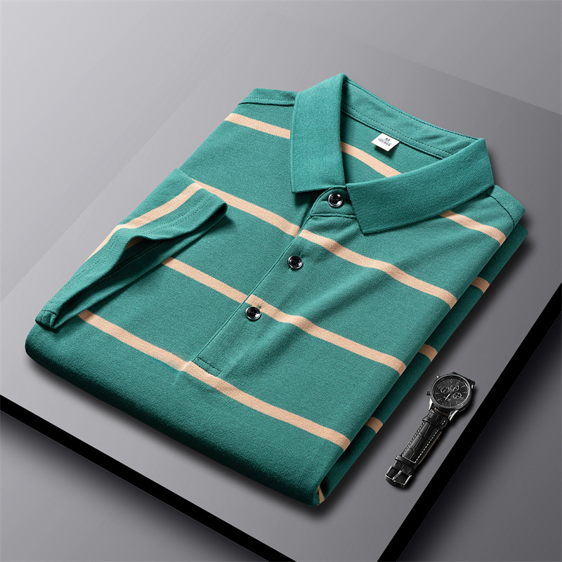 Summer short-sleeved T-shirts for middle-aged and elderly dads, business striped loose men's Polo shirts, summer Father's Day clothes Specification image