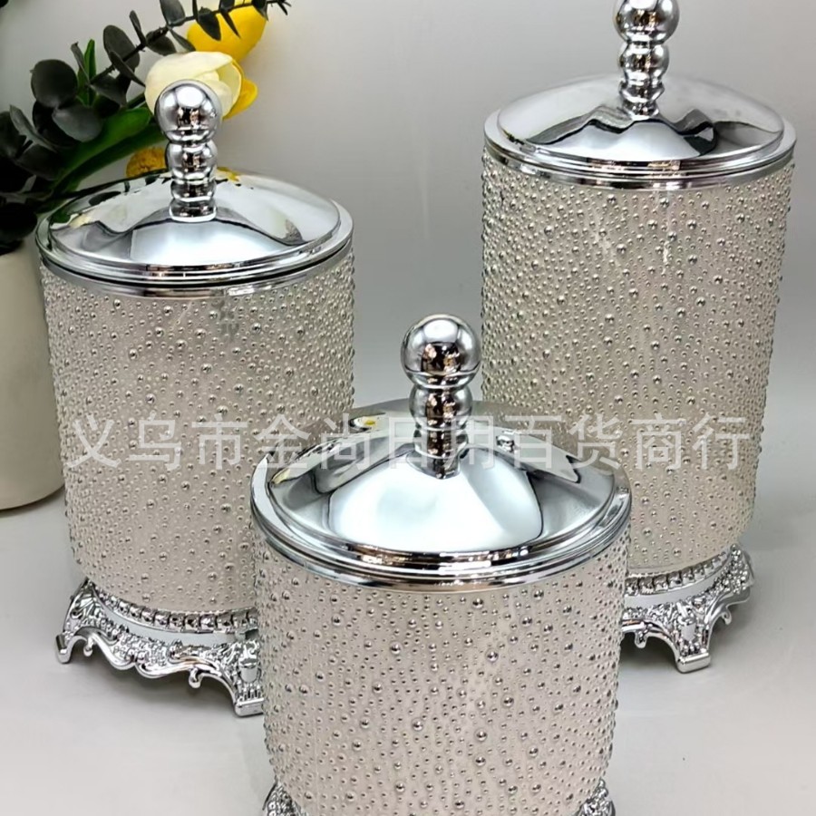 Plastic round bead rice bead solid color transparent storage jar with stand, creative high appearance level cookie sealed jar with color box Specification image
