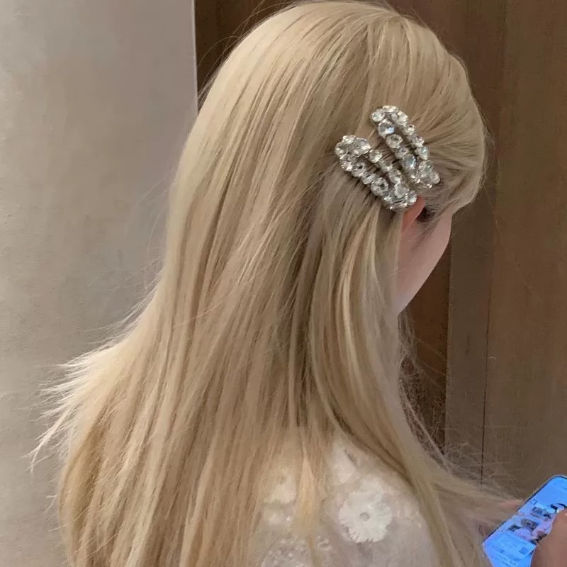 High-end style, super side zircon oval hair clip, makeup bangs hair clip, ins style side clip, stylish Specification image