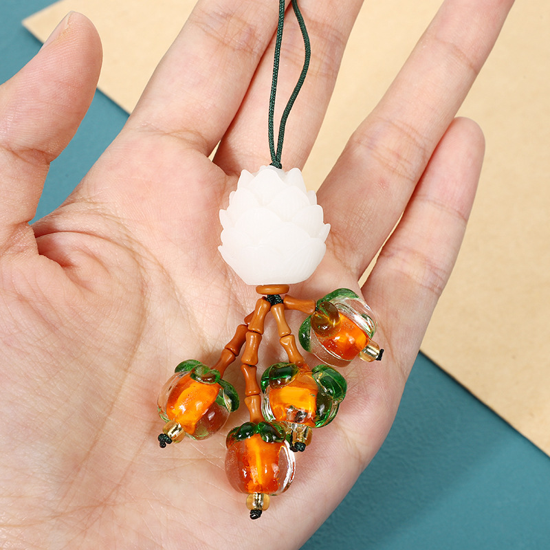 Good Persimmon Lotus Car Key Chain Pendant New Year National Tide Bodhi Lotus Pendant Safe Mobile Phone Chain Pendant Specification drawing