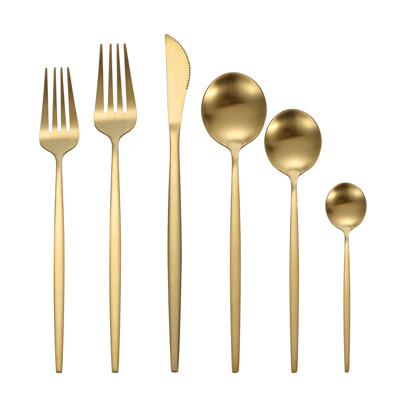 Amazon Matte Portuguese Cutlery Set Gold High Appearance Level Hotel Restaurant Steak Stainless Steel Knife, Fork And Spoon Item Picture