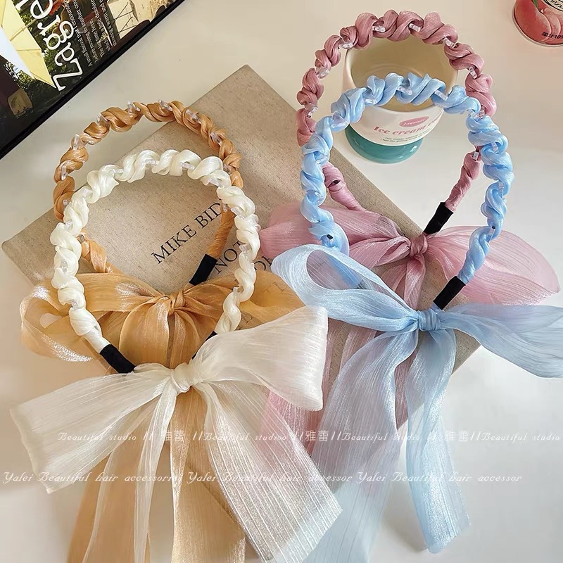 夏季丝巾飘带发箍女2026新款高颅顶带齿防滑头箍日常外带发夹