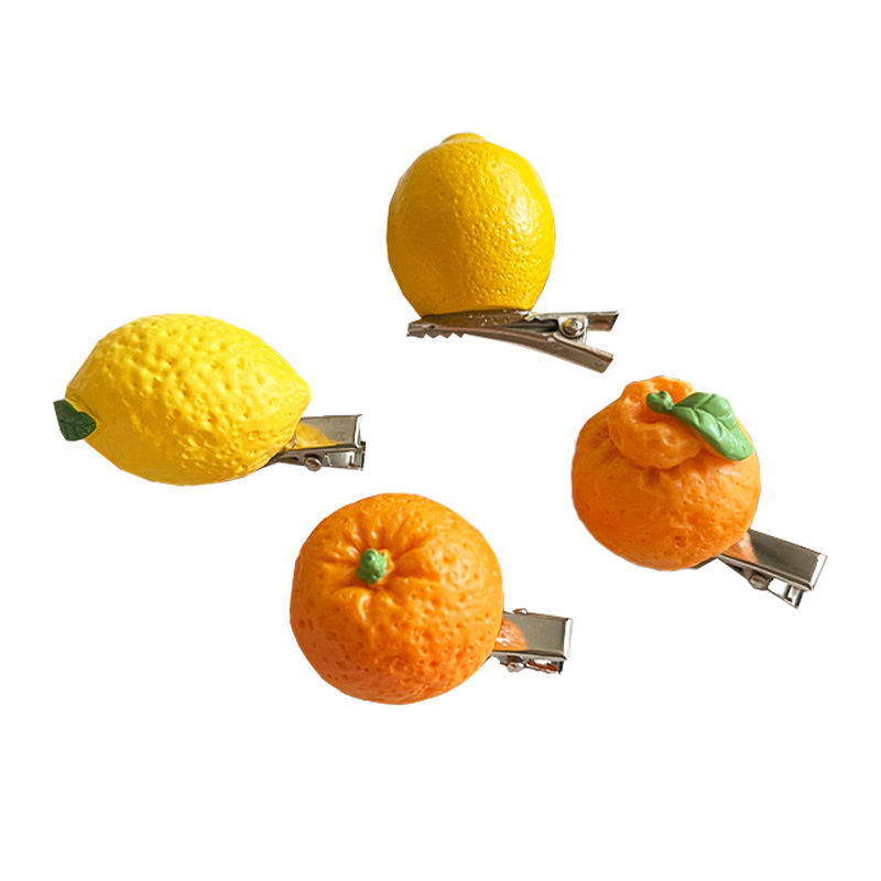 创意仿真水果发夹食玩草莓榴莲石榴发卡可爱树脂边夹趣味桃子发饰白底实物图