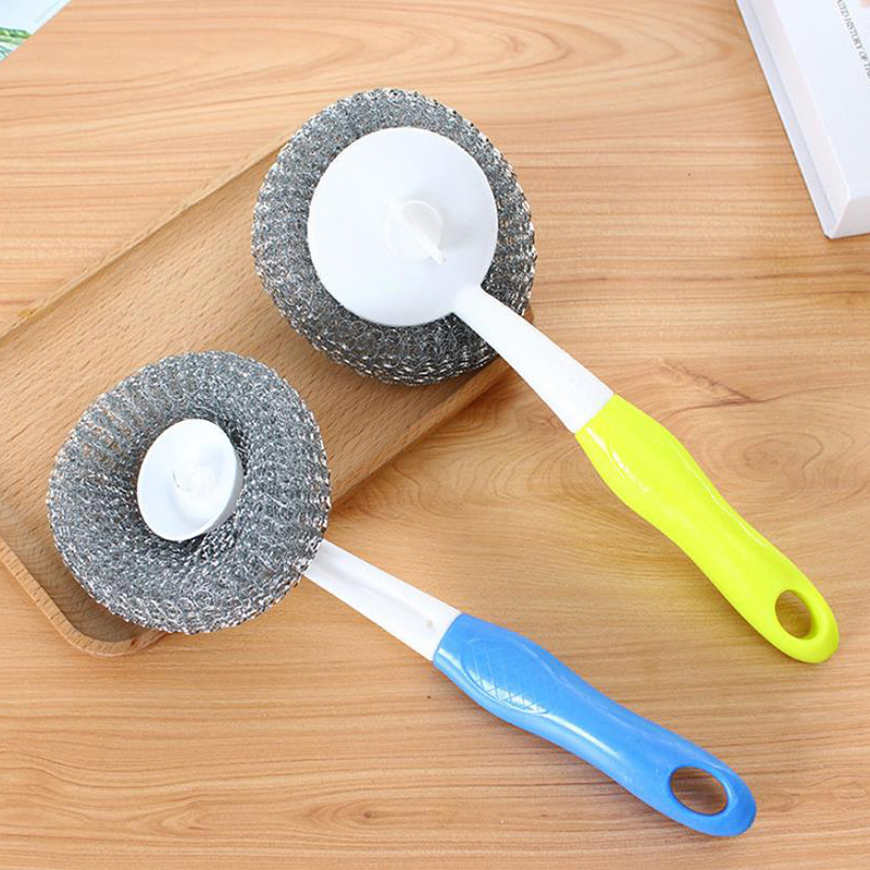 Kitchen wall-mounted cleaning brush, creative long-handled steel wool ball brush to remove grease, pot wash brush, dish wash brush details Picture