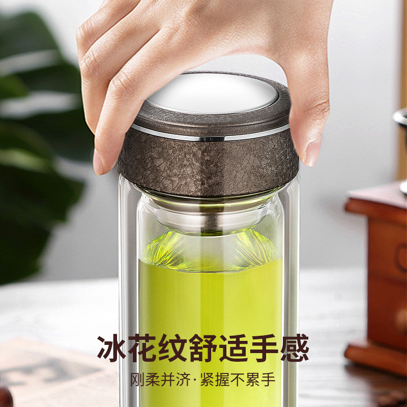 Shanghai Xinjiayuan Insulated Double-layer men's tea cup and Glass cup with filter screen, business portable transparent car water cup details Picture