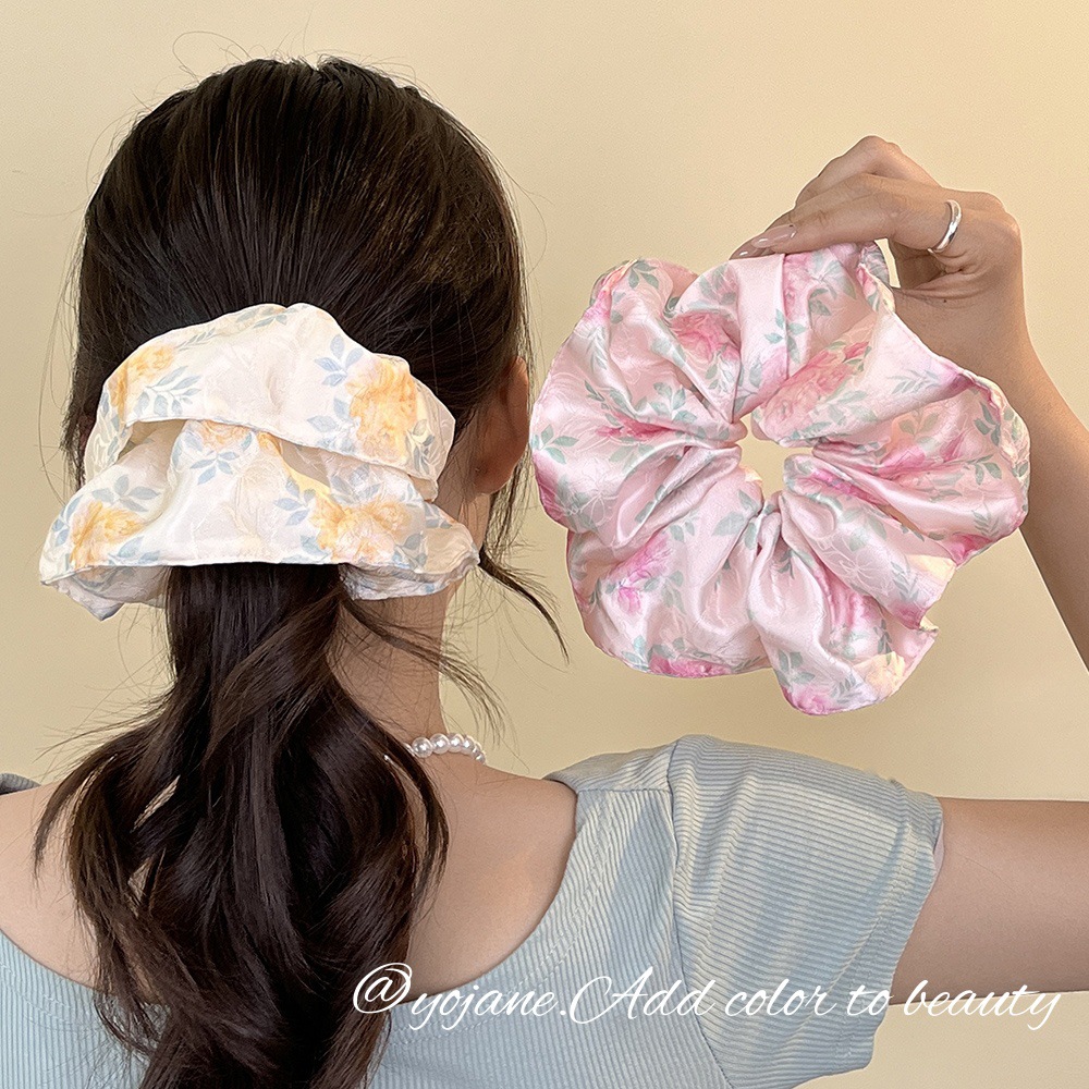 艾优春夏新款复古油画风格大肠圈夏日高级洋气时尚低丸子扎头绳