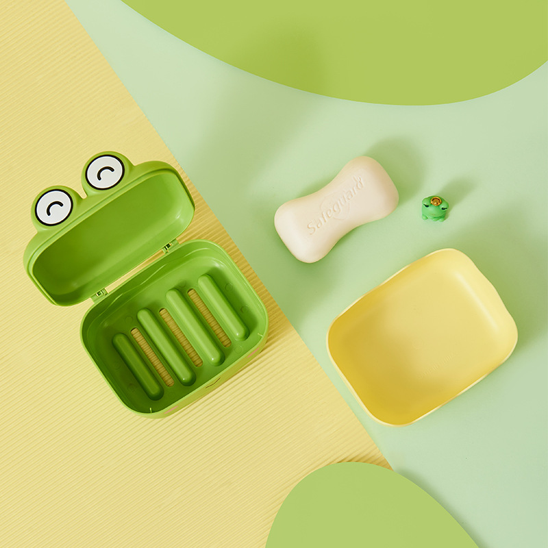 Cartoon soap box with lid, bathroom draining soap box, creative travel portable soap tray, soap stand, no need for drilling Specification image