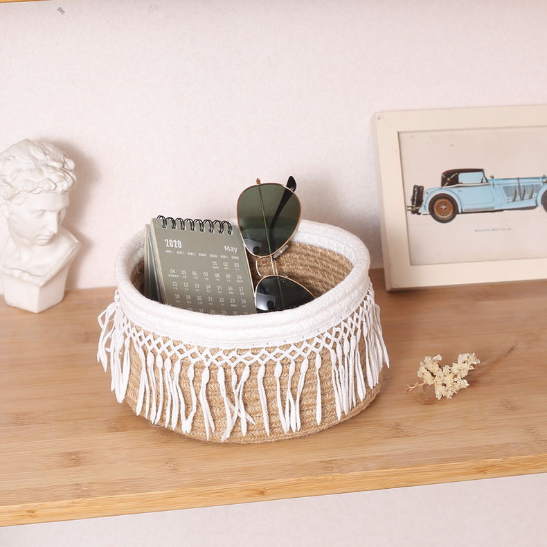 Tassel Cotton Rope Basket Hand-Woven Storage Basket Japanese Multi-Functional Sundry Storage Basket 1306 Item Picture