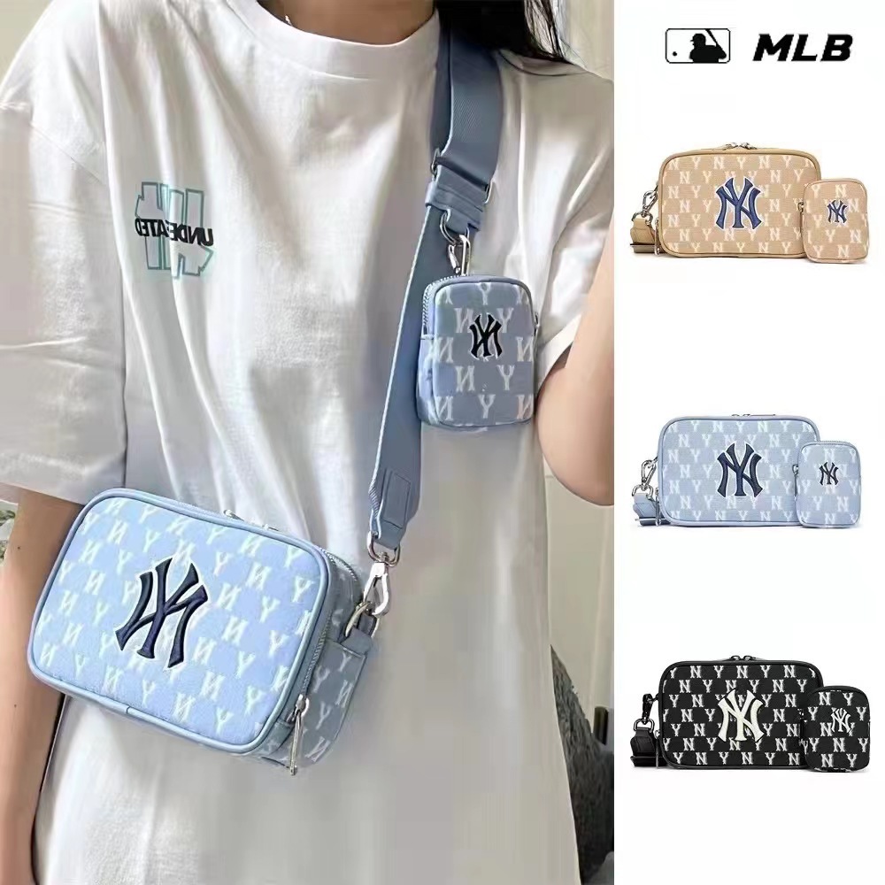 2024新款韩版mlb提花相机包 ny刺绣满标子母包男女单肩斜挎小方包