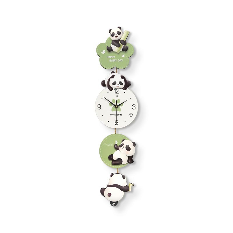 Creative panda wall clock, high-end living room, simple dining room decoration, wall-mounted clock, home silent clock, no need for drilling Item Picture